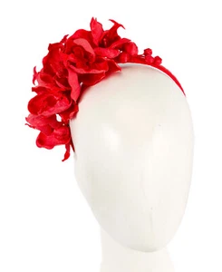 Red Max Alexander orchid flower racing fascinator headband Made in Australia - Picture 1 of 5