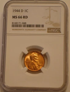 1944-D Lincoln Cent NGC MS 66 RD superb Gem BU firey Red SPARKLING Frosty - Picture 1 of 4