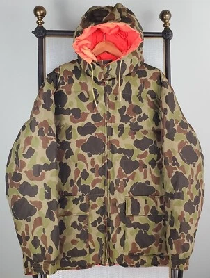 VTG CABELAS Size XL Tall XLT Mens Goose Down Reversible Camo Blaze Orange Jacket - Image 1 of 4