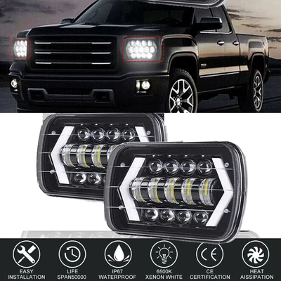 Pair 5x7,7x6INCH LED Headlight DRL Halo Hi-Lo Beam Fit For Jeep Cherokee XJ YJ - Image 1 of 4