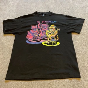 Camisa Gato De Colección Para Hombres Grande Negra Neón Jazz Banda Música Años 90 Puntada Única Hanes - Imagen 1 de 11