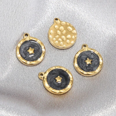 Colgantes redondos estrella acero inoxidable esmaltado tono dorado 18x15,5 mm 10 piezas Foto 1 de 4