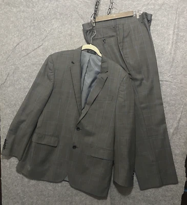 Tiglio Luxe Super 150's Wool Suit Mens 42R Gray Windowpane Pants 36 x 29.5 Italy - Image 1 of 4