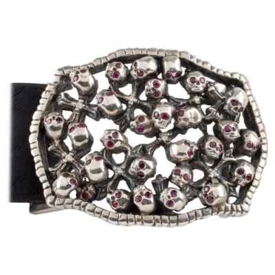 Amazing Classic Round Cut Red Ruby 935 Silver Classic Skull Belt Buckle - Image 1 of 3