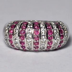 Womens Genuine Ruby Topaz Gemstone Dome Ring 925 Sterling Silver 2.43 Carats - Picture 1 of 5