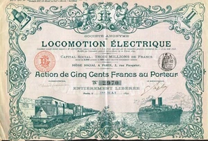 FRANKREICH ELECTRIC LOCOMOTION COMPANY Aktienzertifikat 1899 - Bild 1 von 1