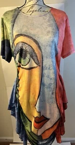 Colorful Full Face Art Plus Size Stretch Dress With Side Flare Size 1XL - Picture 1 of 6