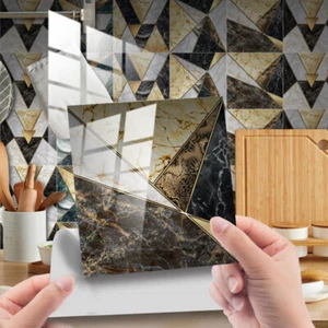 10pcs Gold Geometry Marble Self-adhesive Bath Kitchen Wall Stair Tile Sticker - Picture 1 of 15