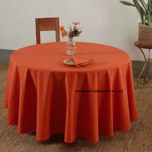 Round Solid Cotton Linen Tablecloth Dining Table Wedding Kitchen Party Decor - Picture 1 of 6