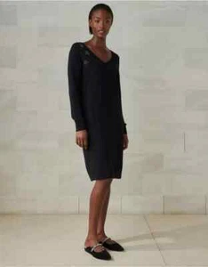 Vestido de Lana The White Company Talla UK 14 Mujer Negro Tejido Estrella Adornado Fiesta - Imagen 1 de 22