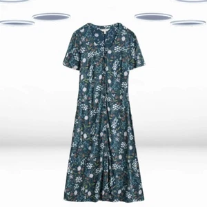 Ex Seasalt Women's Short Sleeve Cotton Summer Dress in Teal Blue Floral - Picture 1 of 6