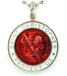 St. Christopher Large Surf Medal Necklace Protector of Travel re-wh Red-White - Picture 1 of 5