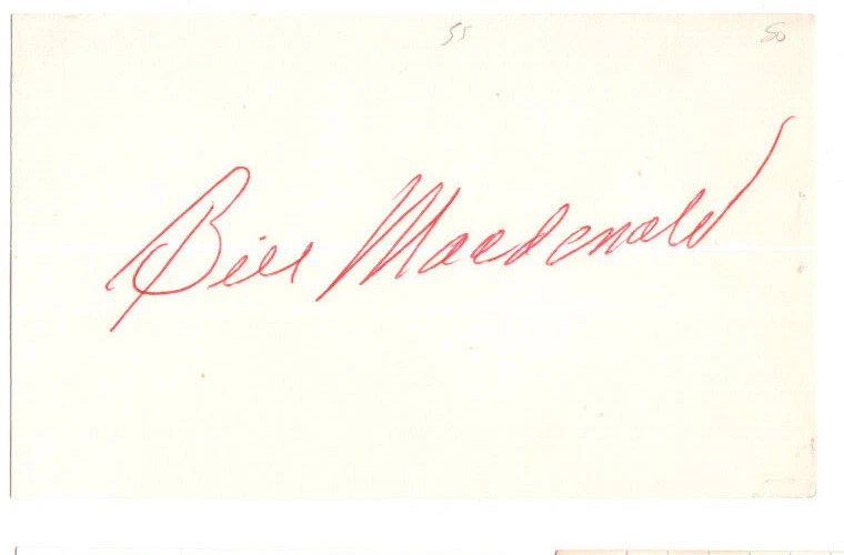 Bill MacDonald Signed Index Card / Autographed MLB Baseball Pittsburgh Pirates - Image 1 of 1