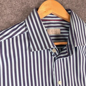 Eton Shirt Mens 17.5" Collar (EU44) Blue Striped Contemporary Fit Long Sleeve - Picture 1 of 11