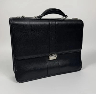 Maletín Samsonite de cuero negro con cierre con correa y llave 43120-1041 aspecto clásico Foto 1 de 4