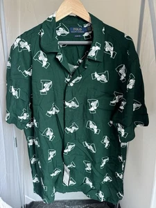 Polo Ralph Lauren Ala P 1992 Estadio Viscosa Gráfico Campamento Camisa Verde Grande - Imagen 1 de 6