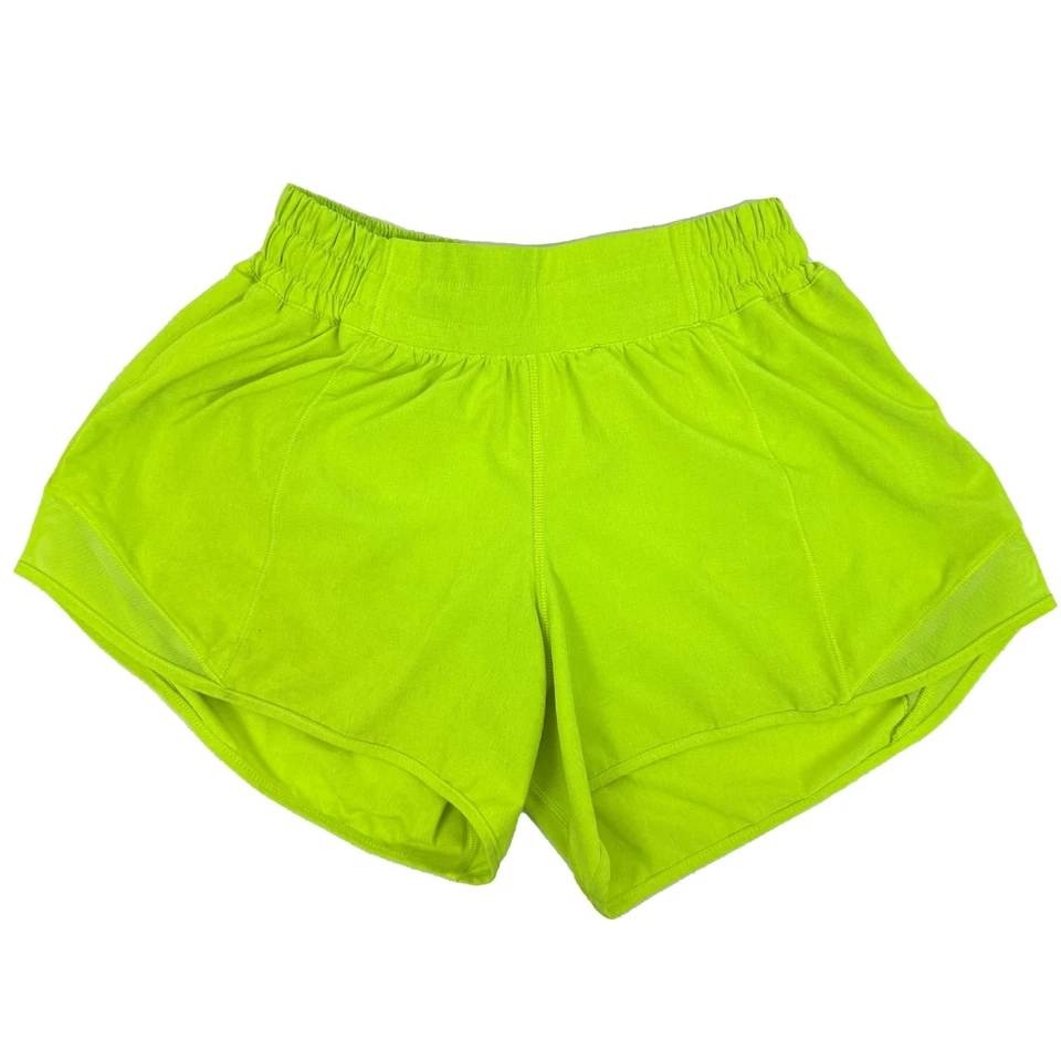 LULULEMON Hotty Hot Short II *Longo 4” Tamanho 4 Destaque Amarelo/Verde B10 - Imagem 1 de 4