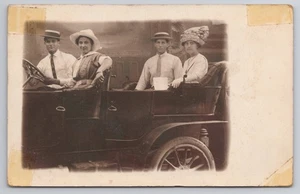 Rppc Antique Automobile Studio Pose Men Women Unp Postcard - Picture 1 of 2