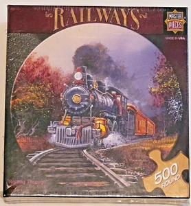 Master Pieces Railways "Rolling Through" Jigsaw Puzzle 500 Piece 18.25" Round - Picture 1 of 2