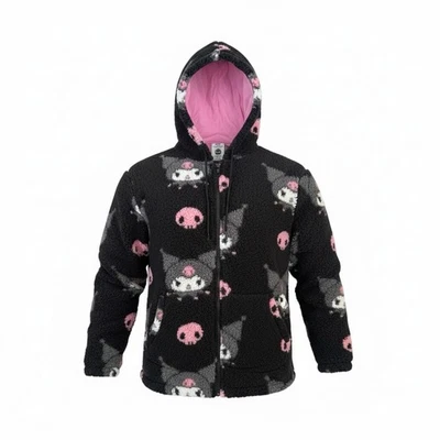 Sanrio Kuromi Skull Sherpa Fleece Hoodie Size Large New With Tags - Image 1 of 4