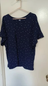 OLD NAVY WOMANS NAVY BLUE WHITE POLKA DOTS T-SHIRT SHORT SLEEVES SIZE XL - Picture 1 of 3
