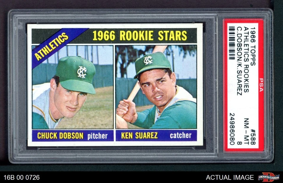 1966 Topps #588 Chuck Dobson / Ken Suarez Athletics RCs RC PSA 8 - NM/MT - Image 1 of 1