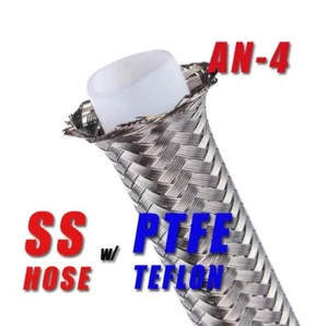 AN-4 (3/16") Braided Stainless Steel PTFE Fuel E85 Ethanol Line Hose - 1M - Picture 1 of 4
