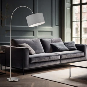 Piantana Lampada ad Arco Tessuto Grigio Lampadario Camera Letto Argento H 170 CM - Foto 1 di 6