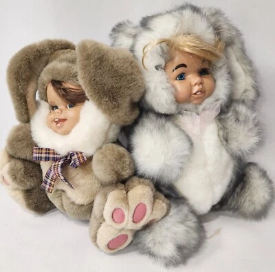 Stuffed Rabbits Sisters Babyface & Bunny Bodies - Handmade in Utah Animorphic - Image 1 of 4