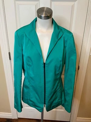 Chaqueta con cremallera satinada verde azulado Lafayette 148 New York, talla 12 Foto 1 de 4
