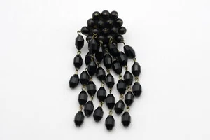 Brooch Pin Flower Black Pendants Yellow Metal Vintage Jewelry Germany - Picture 1 of 12