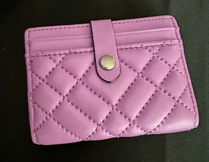Kurt Geiger Leather Bifold Quilted Cardholder /Purple - Picture 1 of 3