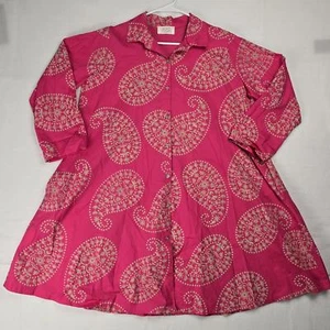 AQRL Italia Rosa Beige Paisley Manga Redonda Camisa Vestido Algodón Perla Botón OS - Imagen 1 de 10