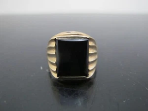 Art Deco Square Cut ONYX 10k Yellow Gold SIGNET Statement Unisex Ring - Picture 1 of 8
