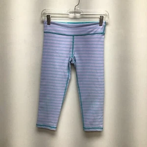 Ivivva by Lululemon Athletica Girls Teal & Pink Striped Cropped Leggings 12 - Picture 1 of 11