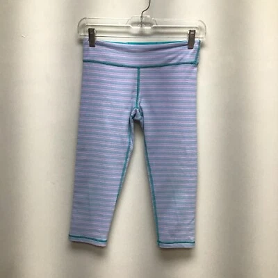 Ivivva by Lululemon Athletica Girls Teal & Pink Striped Cropped Leggings 12 - Image 1 of 4