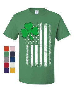 Shamrock Flag Stars and Stripes T-Shirt Irish St. Patrick's Day Tee Shirt - Picture 1 of 10