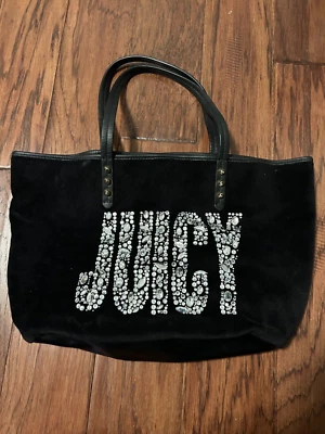 Vintage Juicy Couture Purse - All Black w/Bedazzle Lettering and Stripped inside - Image 1 of 4