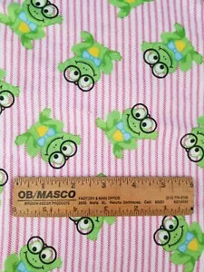 Green Frogs In Glasses and Bow Tie on Red Stripe Flannel Fabric 29" x 54" - Picture 1 of 2