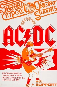 Póster de concierto de reproducción de 13 x 17 de AC/DC Sheffield England Tour 1978 - Imagen 1 de 1
