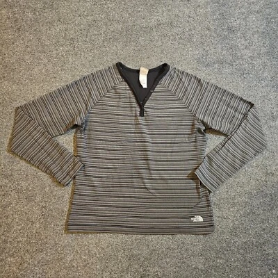 Top North Face Mujer XL Negro Gris Rayas Henley Manga Larga Vaporwick Exterior Foto 1 de 4