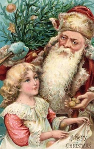 Un Buon Natale Bambino In Giro di Babbo Natale Con Regali Cartolina Babbo Natale Vintage - Foto 1 di 2