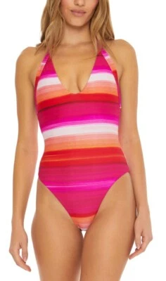 Traje de baño de una pieza TRINA TURK rosa naranja solsticio rayas halter 10 = M Foto 1 de 4