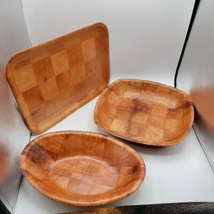 Winco WWB-12 Wooden Woven 2 Shapes of Salad Bowl 12" & Tray Server 14"x9.5" NEW - Picture 1 of 12