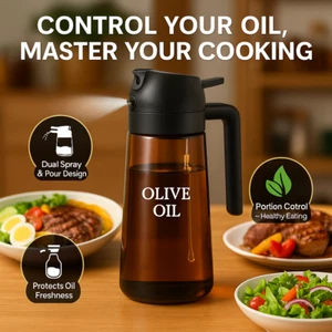 Olive Oil Sprayer Dispenser 2-in-1 16Oz Glass Bottle for Cooking, BBQ, Air Fryer - Picture 1 of 8
