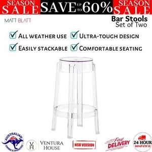 Set of 2 Matt Blatt Philippe Starck Ghost Barstools Replica Clear Bench Chair AU - Picture 1 of 12