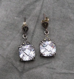 Pendientes CFJ Vintage Plata de Ley Cristal Transparente Solitario Marcasita 1 en 758c - Imagen 1 de 10