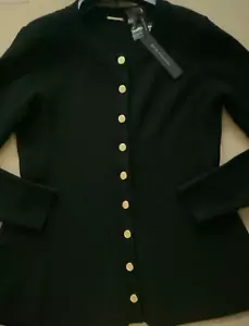 Elie Tahari gold tone button front black sweater cardigan Sz S Wmns NWT$295 - Picture 1 of 11