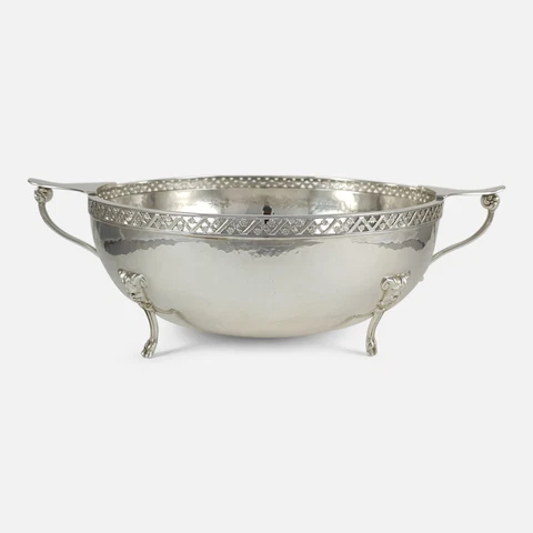 George V Sterling Silver Hammered Two Handled Bowl, London 1933 Cover