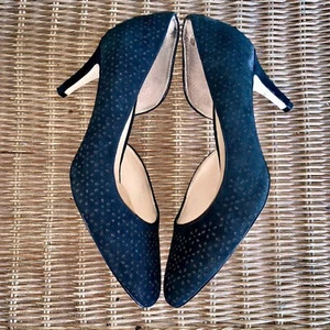 Anthropologie Women’s 9.5 M Black Suede Perforated Heels Pumps - Picture 1 of 10